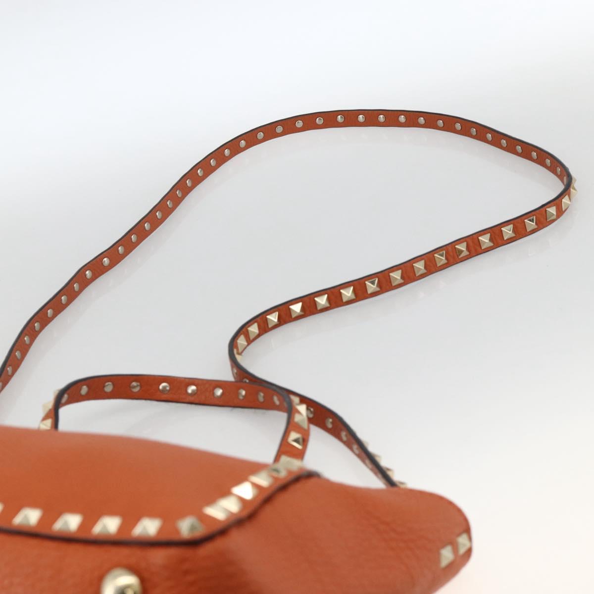VALENTINO Studs Hand Bag Leather 2way Gold Orange brown Auth BA11416