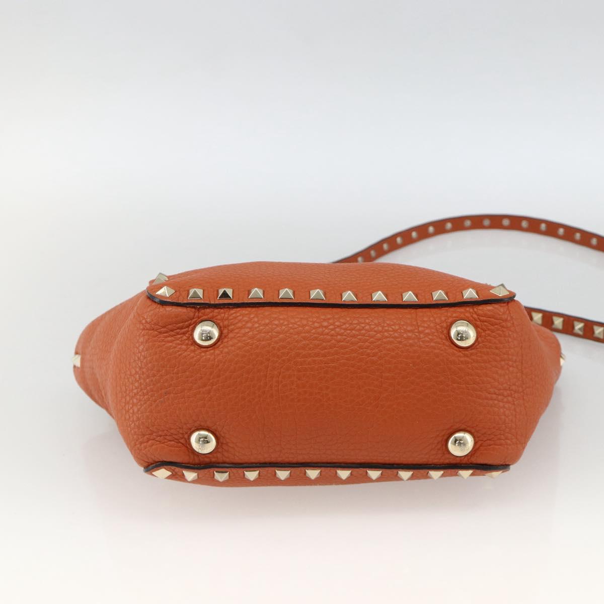 VALENTINO Studs Hand Bag Leather 2way Gold Orange brown Auth BA11416