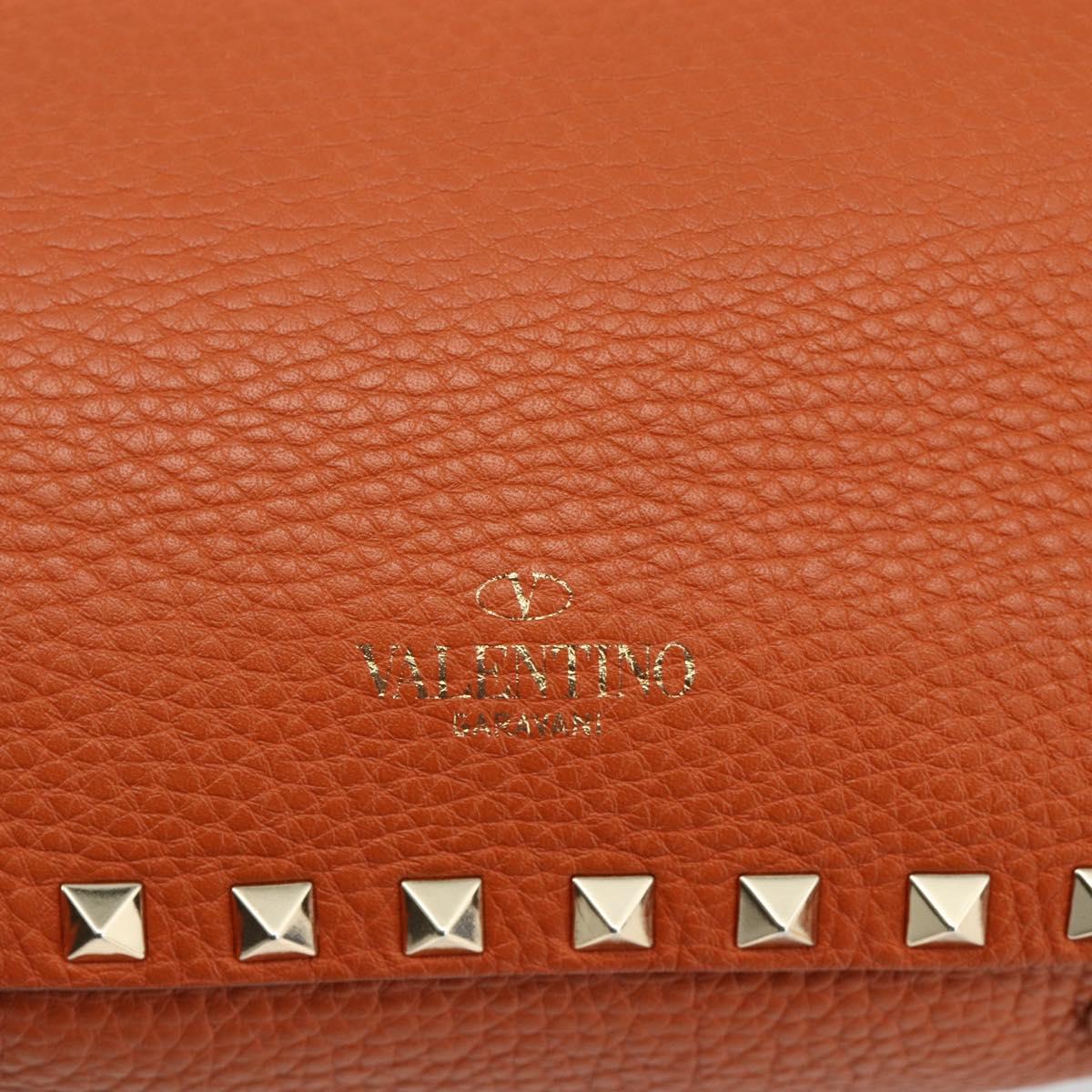 VALENTINO Studs Hand Bag Leather 2way Gold Orange brown Auth BA11416