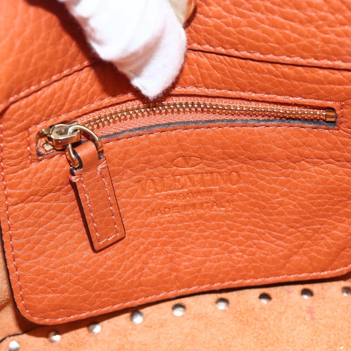 VALENTINO Studs Hand Bag Leather 2way Gold Orange brown Auth BA11416