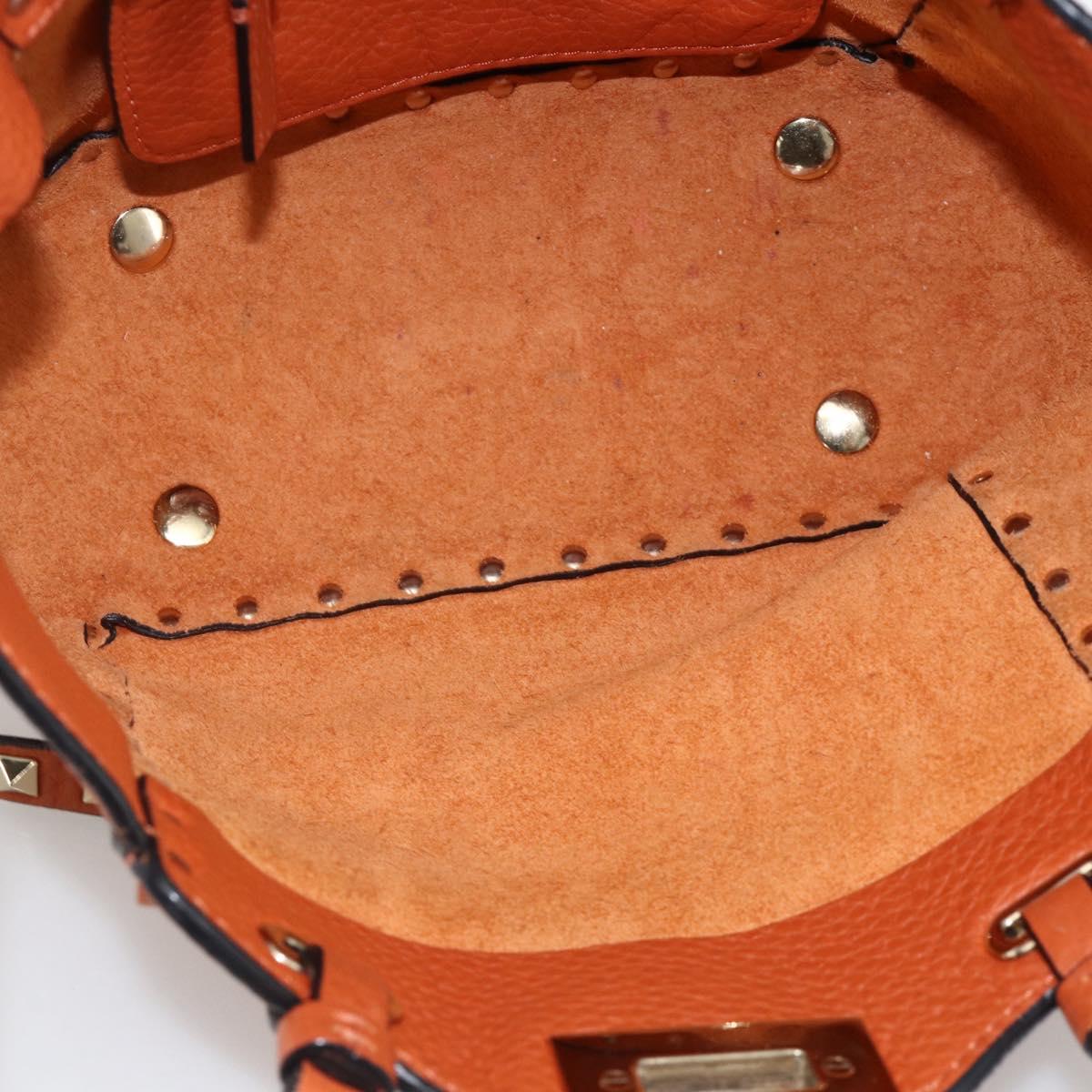 VALENTINO Studs Hand Bag Leather 2way Gold Orange brown Auth BA11416