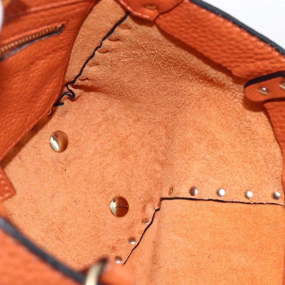 VALENTINO Studs Hand Bag Leather 2way Gold Orange brown Auth BA11416