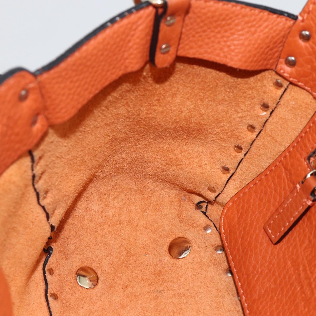 VALENTINO Studs Hand Bag Leather 2way Gold Orange brown Auth BA11416