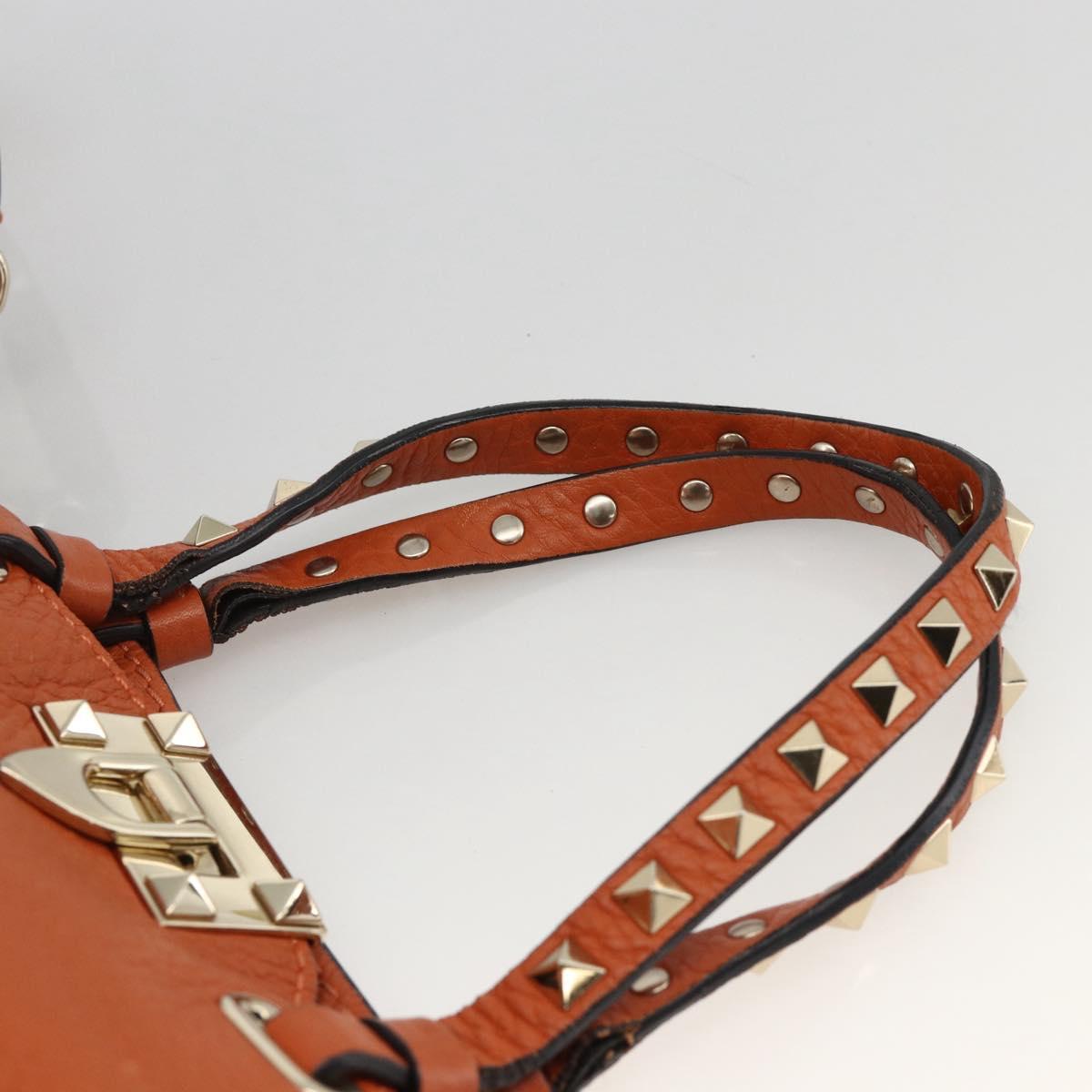 VALENTINO Studs Hand Bag Leather 2way Gold Orange brown Auth BA11416