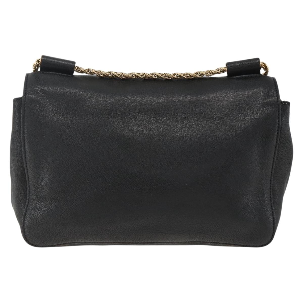 Chloe Chain Shoulder Bag Leather Black Gold Auth BA11418A