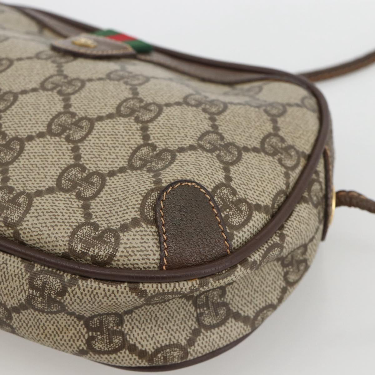 GUCCI GG Supreme Web Sherry Line Bag PVC Beige Gold 156 02 066 Auth BA11422