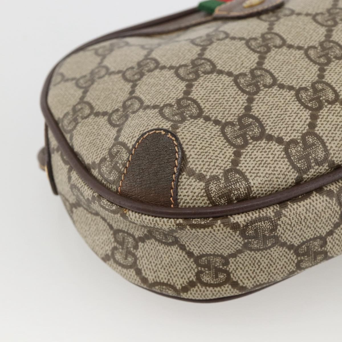 GUCCI GG Supreme Web Sherry Line Bag PVC Beige Gold 156 02 066 Auth BA11422