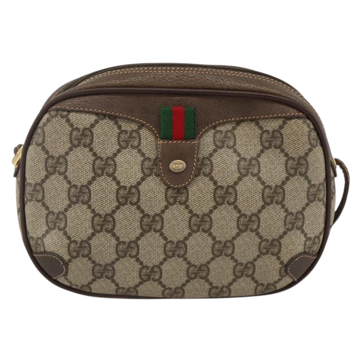 GUCCI GG Supreme Web Sherry Line Bag PVC Beige Gold 156 02 066 Auth BA11422