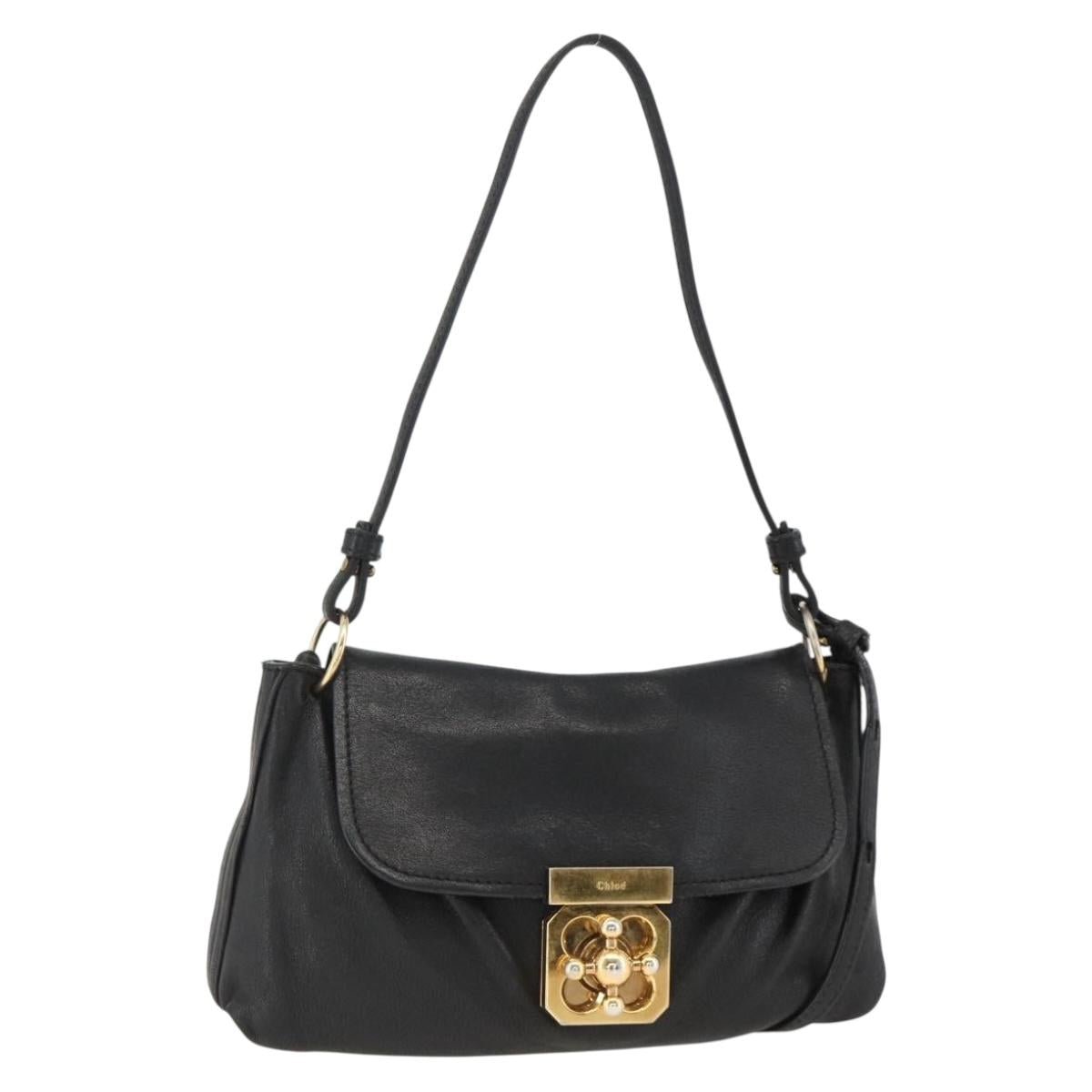 Chloe Hand Bag Leather 2way Black Gold Auth BA11424A