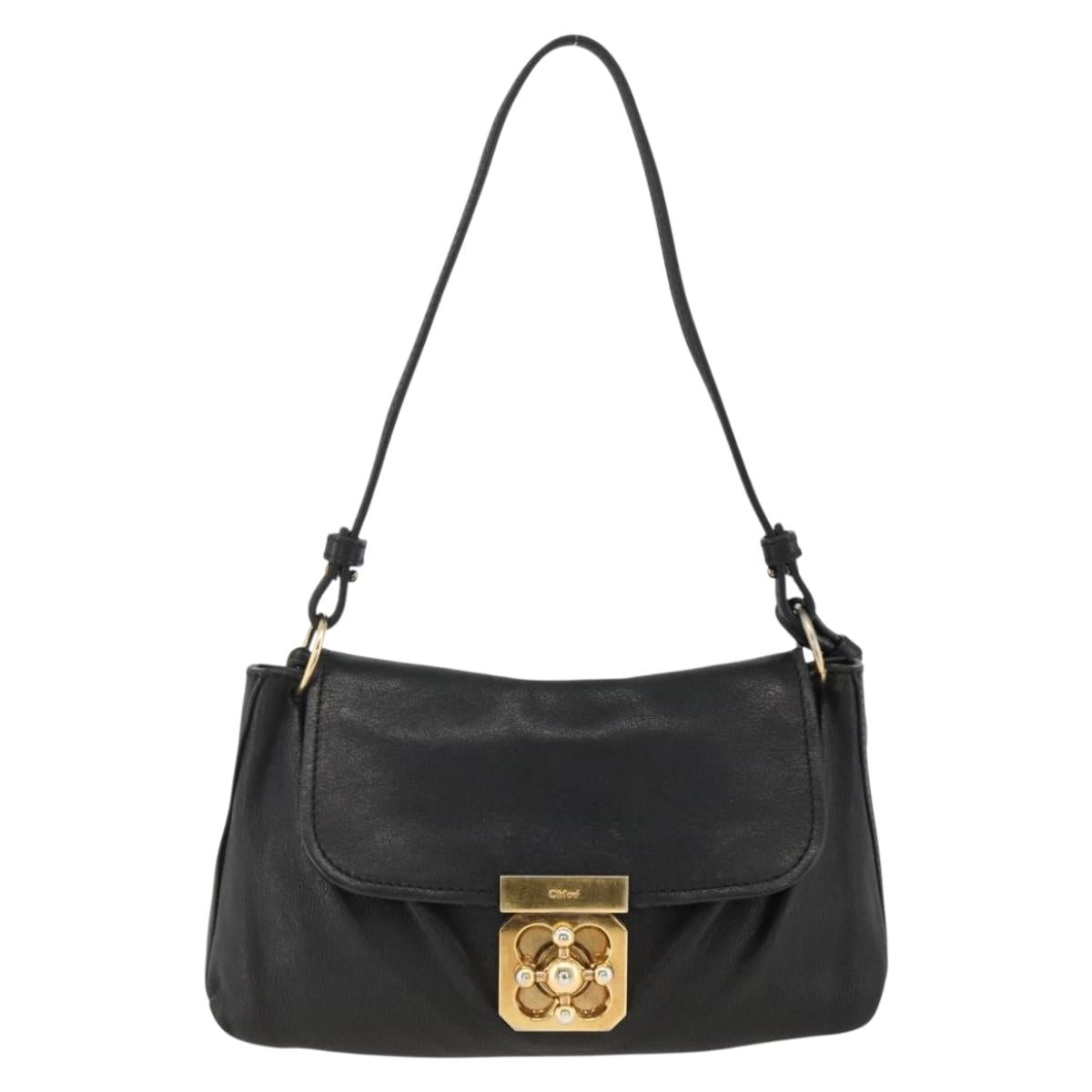 Chloe Hand Bag Leather 2way Black Gold Auth BA11424A