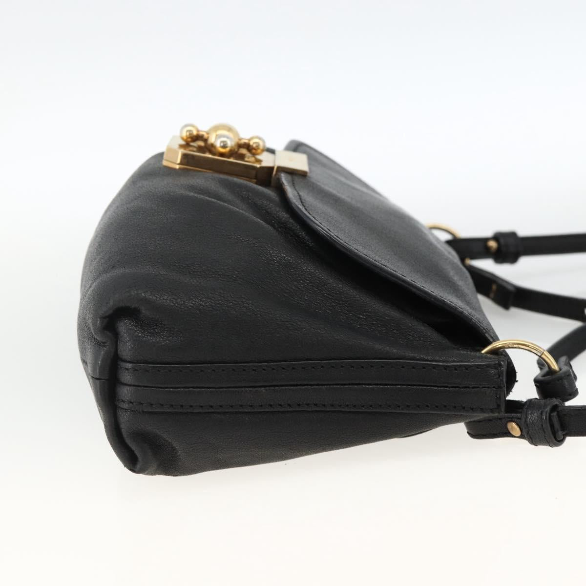 Chloe Hand Bag Leather 2way Black Gold Auth BA11424A