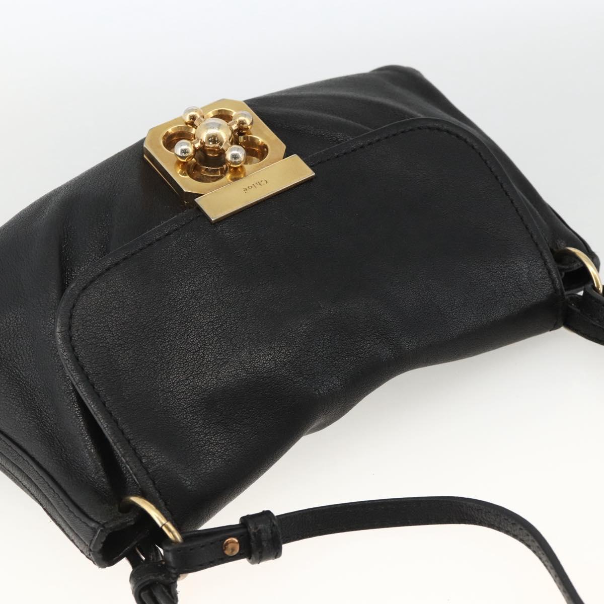 Chloe Hand Bag Leather 2way Black Gold Auth BA11424A