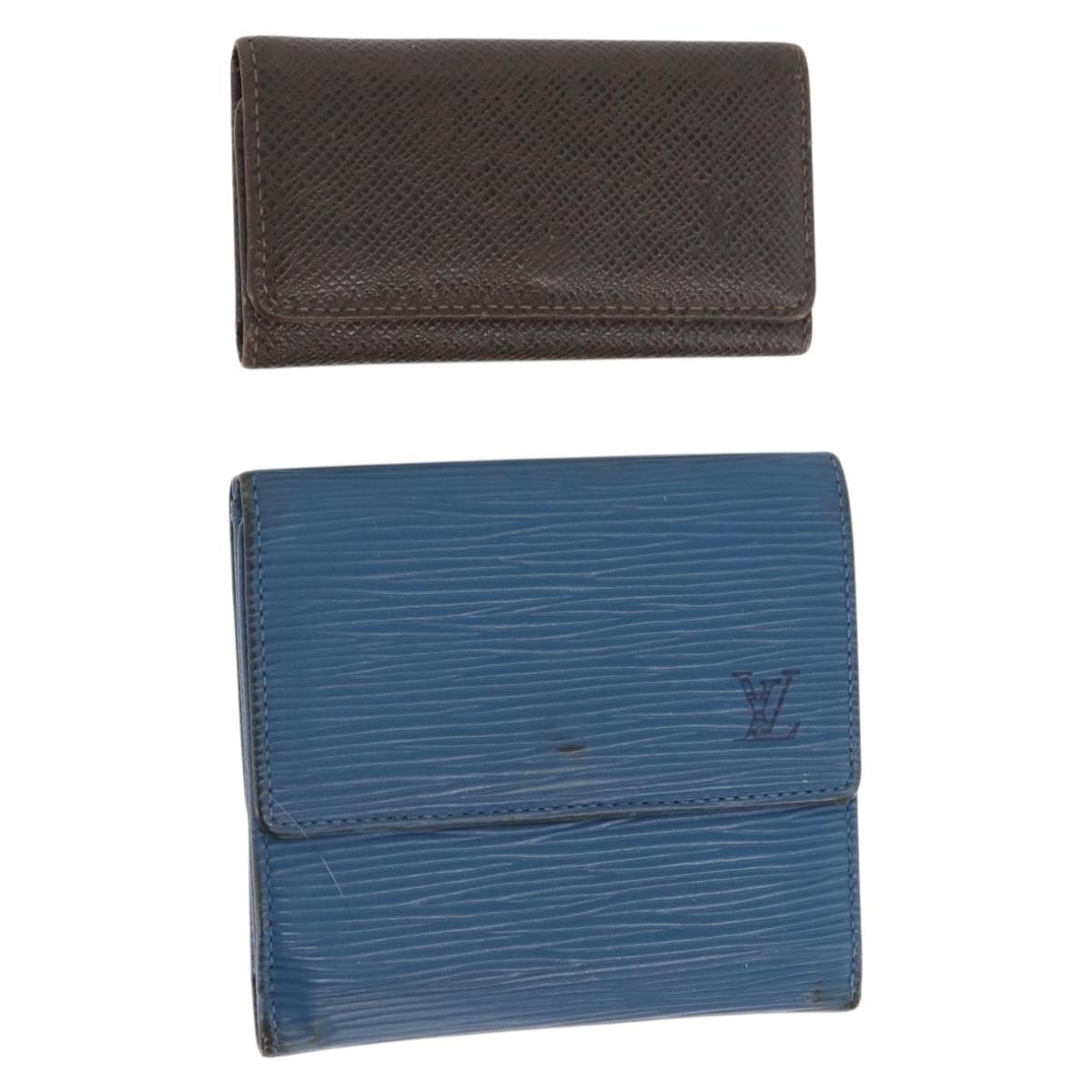 LOUIS VUITTON Monogram Epi Wallet Leather 2 Set Blue LV Auth BA11426