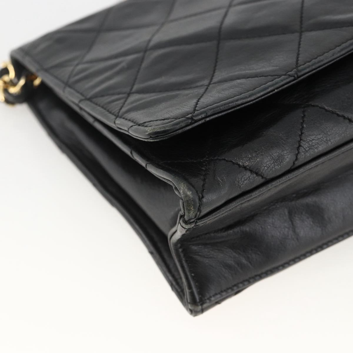 CHANEL Matelasse Chain Shoulder Bag Lamb Skin Black Gold CC Auth BA11430A