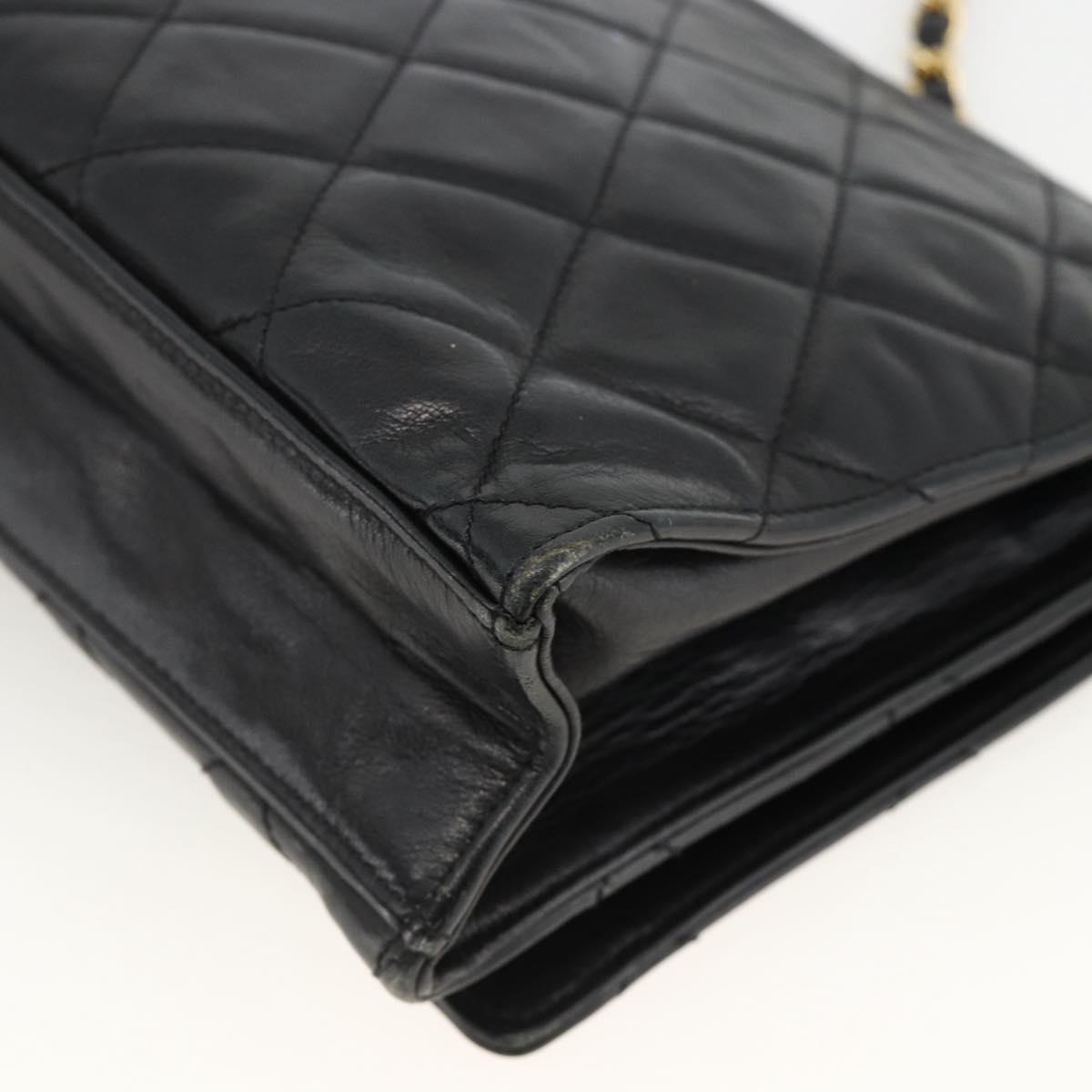 CHANEL Matelasse Chain Shoulder Bag Lamb Skin Black Gold CC Auth BA11430A