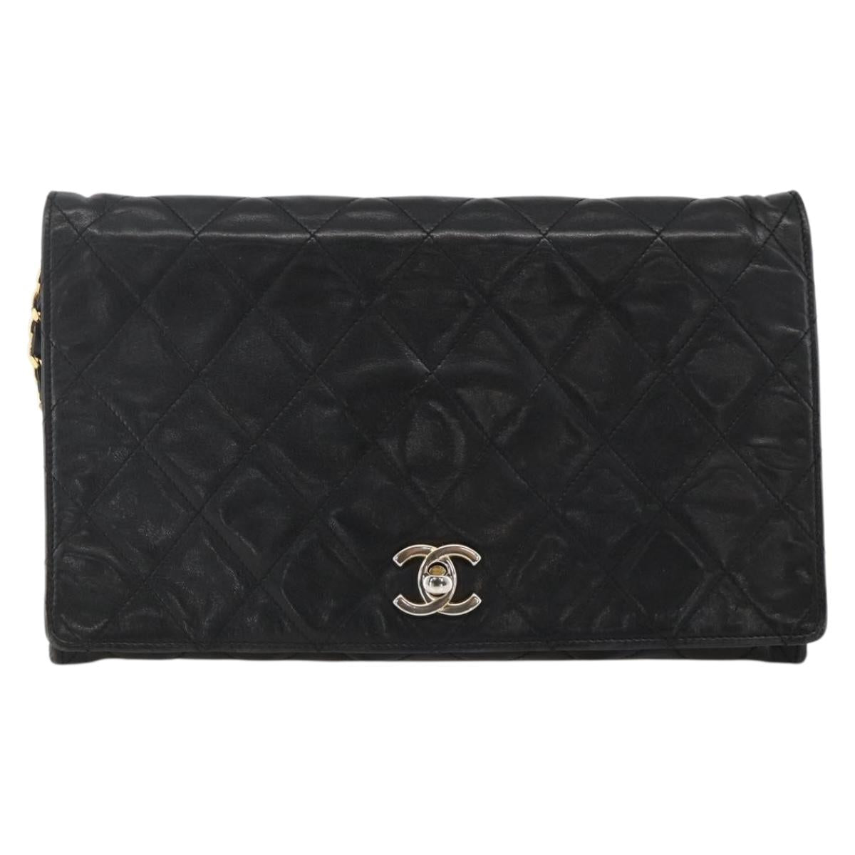 CHANEL Matelasse Chain Shoulder Bag Lamb Skin Black Gold CC Auth BA11430A