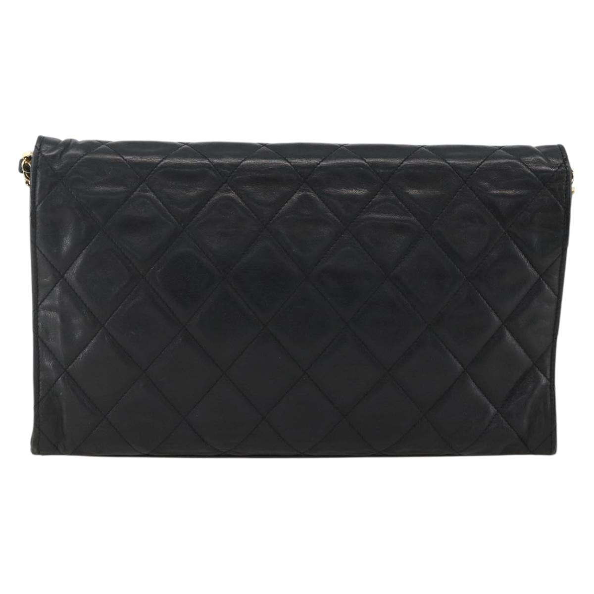 CHANEL Matelasse Chain Shoulder Bag Lamb Skin Black Gold CC Auth BA11430A