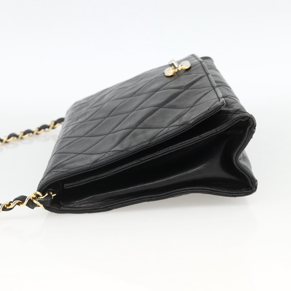 CHANEL Matelasse Chain Shoulder Bag Lamb Skin Black Gold CC Auth BA11430A