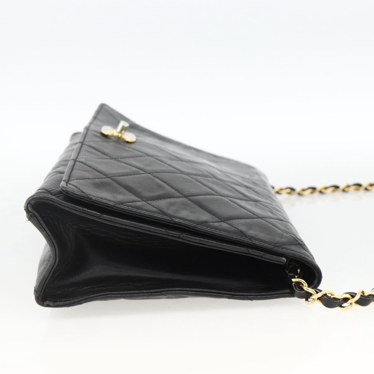 CHANEL Matelasse Chain Shoulder Bag Lamb Skin Black Gold CC Auth BA11430A