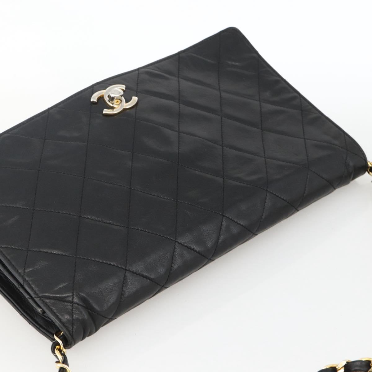 CHANEL Matelasse Chain Shoulder Bag Lamb Skin Black Gold CC Auth BA11430A