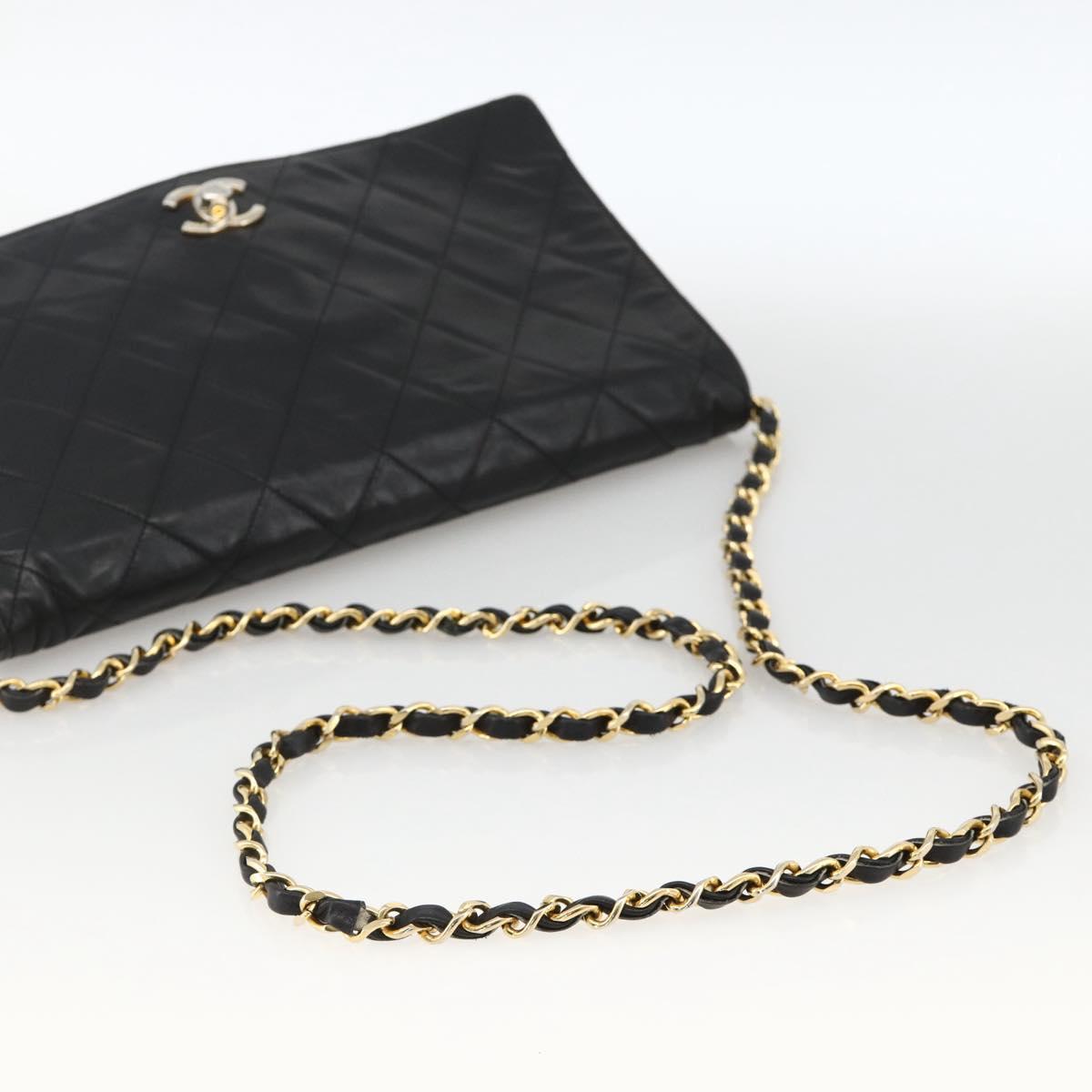 CHANEL Matelasse Chain Shoulder Bag Lamb Skin Black Gold CC Auth BA11430A