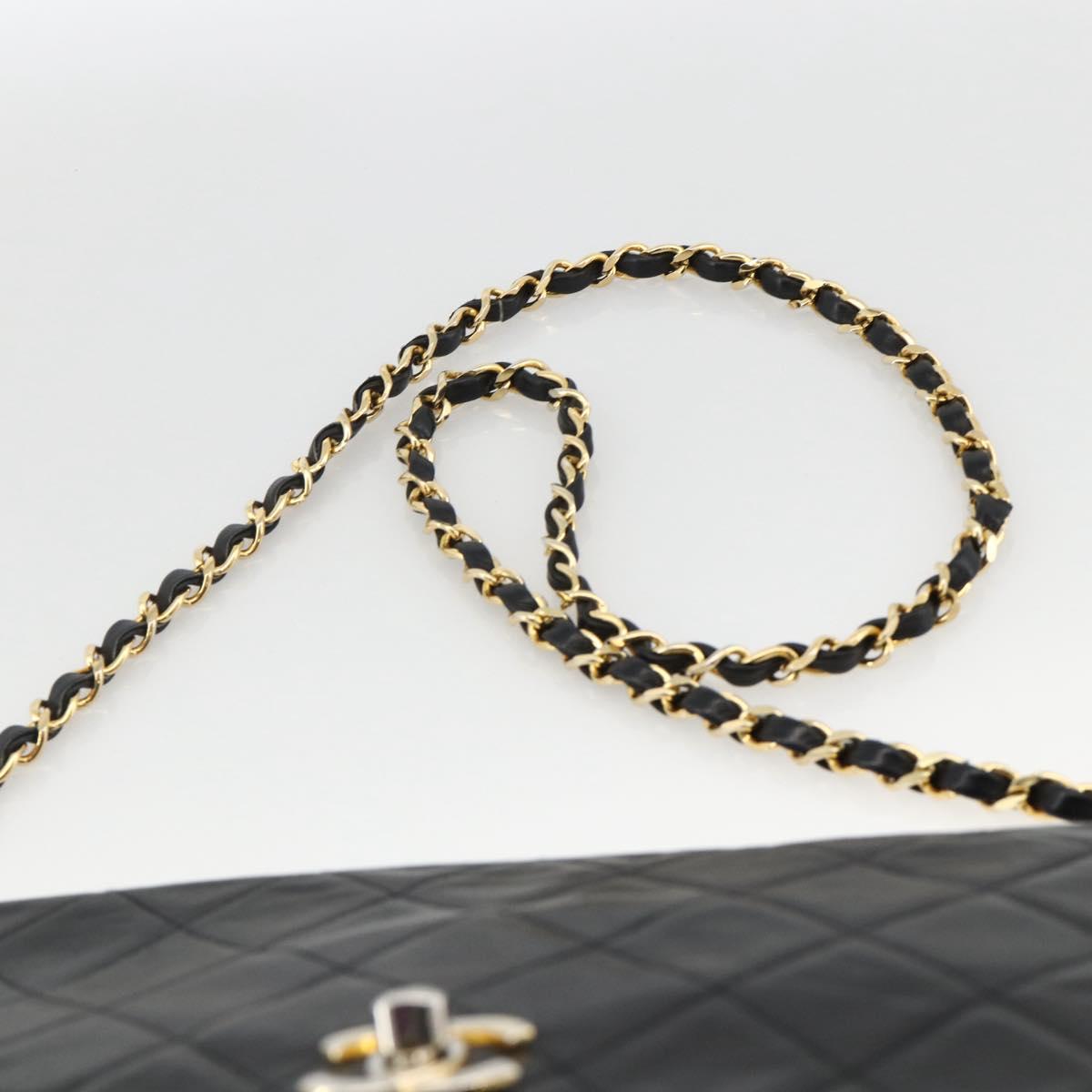 CHANEL Matelasse Chain Shoulder Bag Lamb Skin Black Gold CC Auth BA11430A