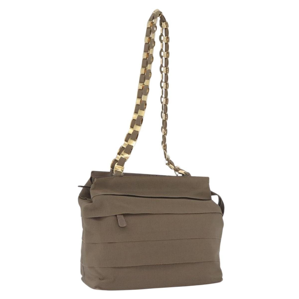 Salvatore Ferragamo Shoulder Bag Canvas Brown Gold Auth BA11433