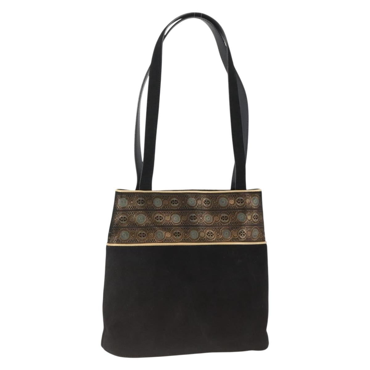 Salvatore Ferragamo Shoulder Bag Suede Black gold Auth BA11435