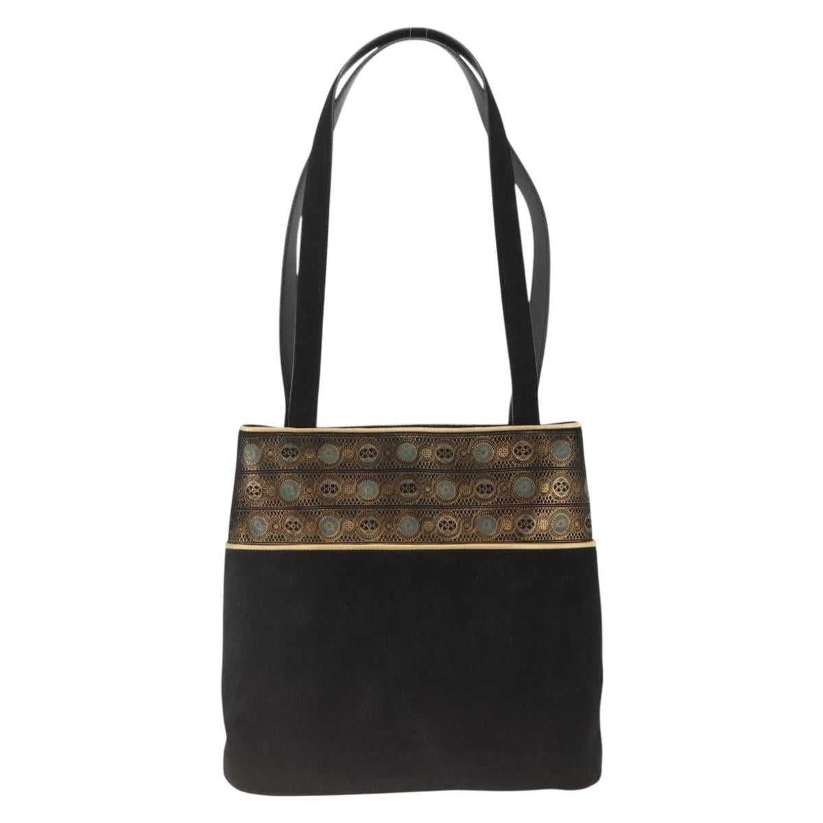 Salvatore Ferragamo Shoulder Bag Suede Black gold Auth BA11435