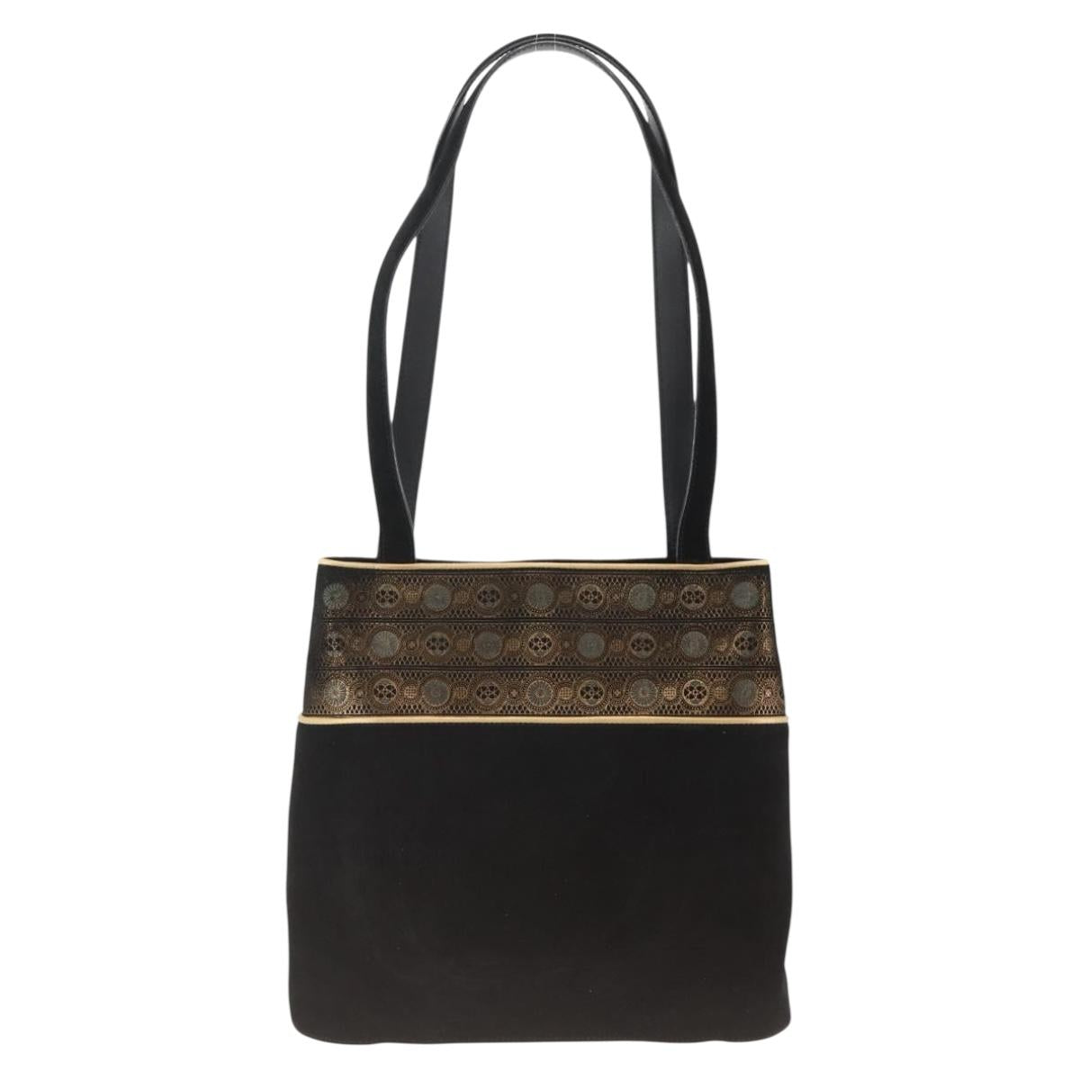 Salvatore Ferragamo Shoulder Bag Suede Black gold Auth BA11435