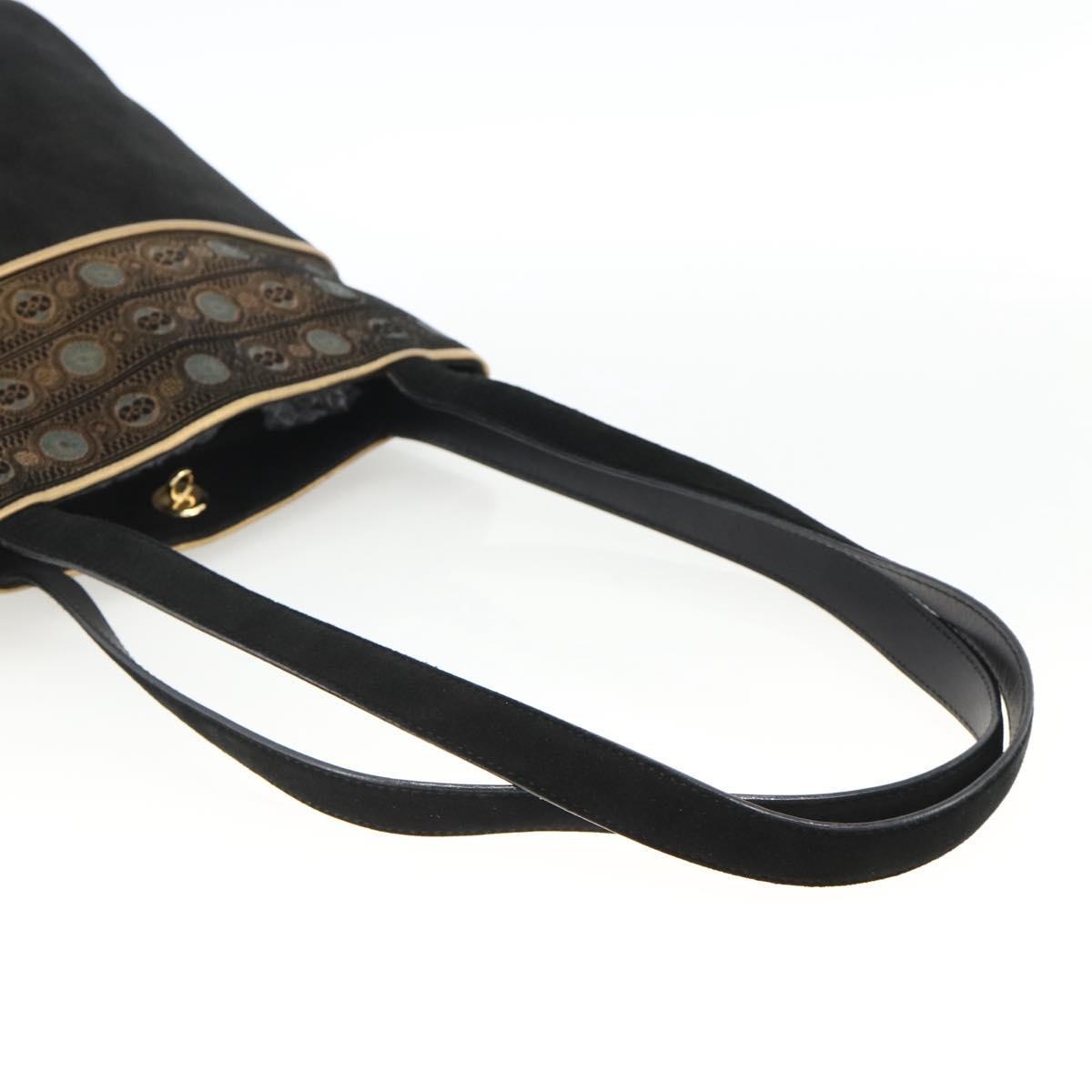Salvatore Ferragamo Shoulder Bag Suede Black gold Auth BA11435