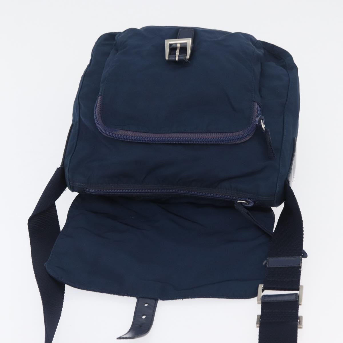 PRADA Shoulder Bag Nylon Navy Silver Auth BA11437
