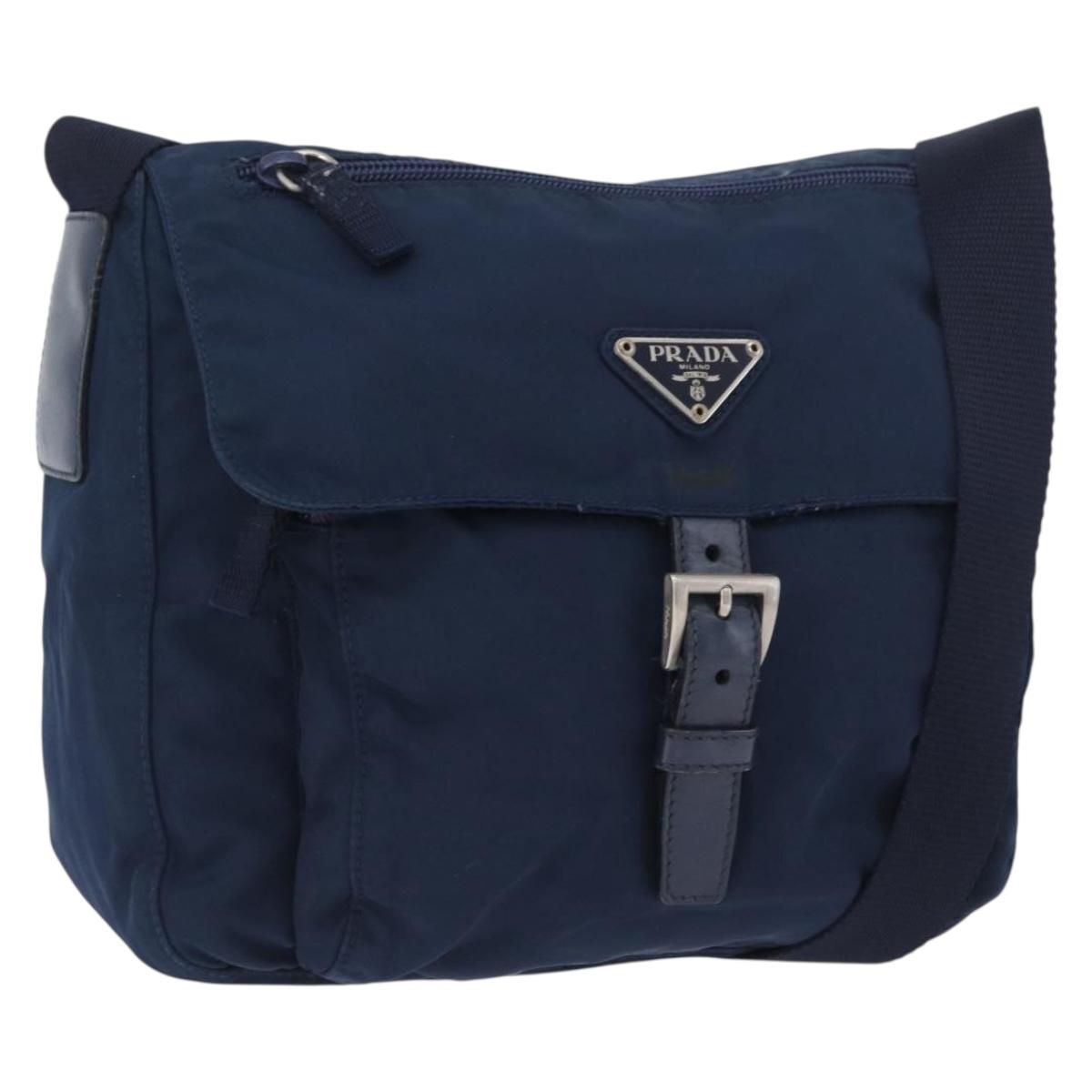 PRADA Shoulder Bag Nylon Navy Silver Auth BA11437