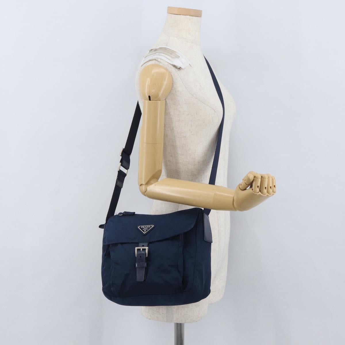 PRADA Shoulder Bag Nylon Navy Silver Auth BA11437