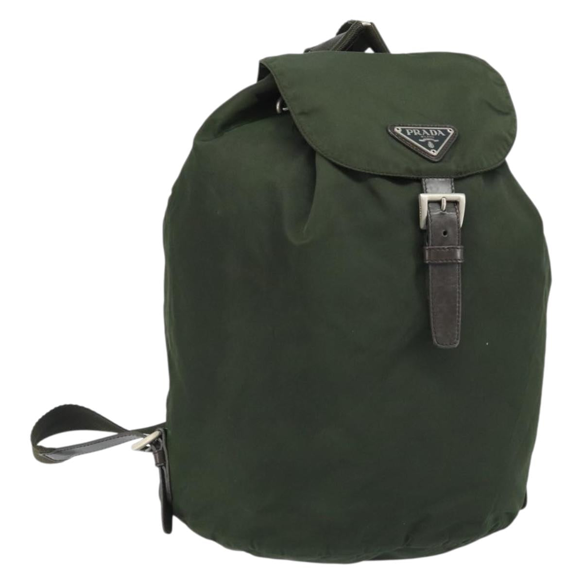 PRADA Backpack Nylon Khaki Silver Auth BA11438