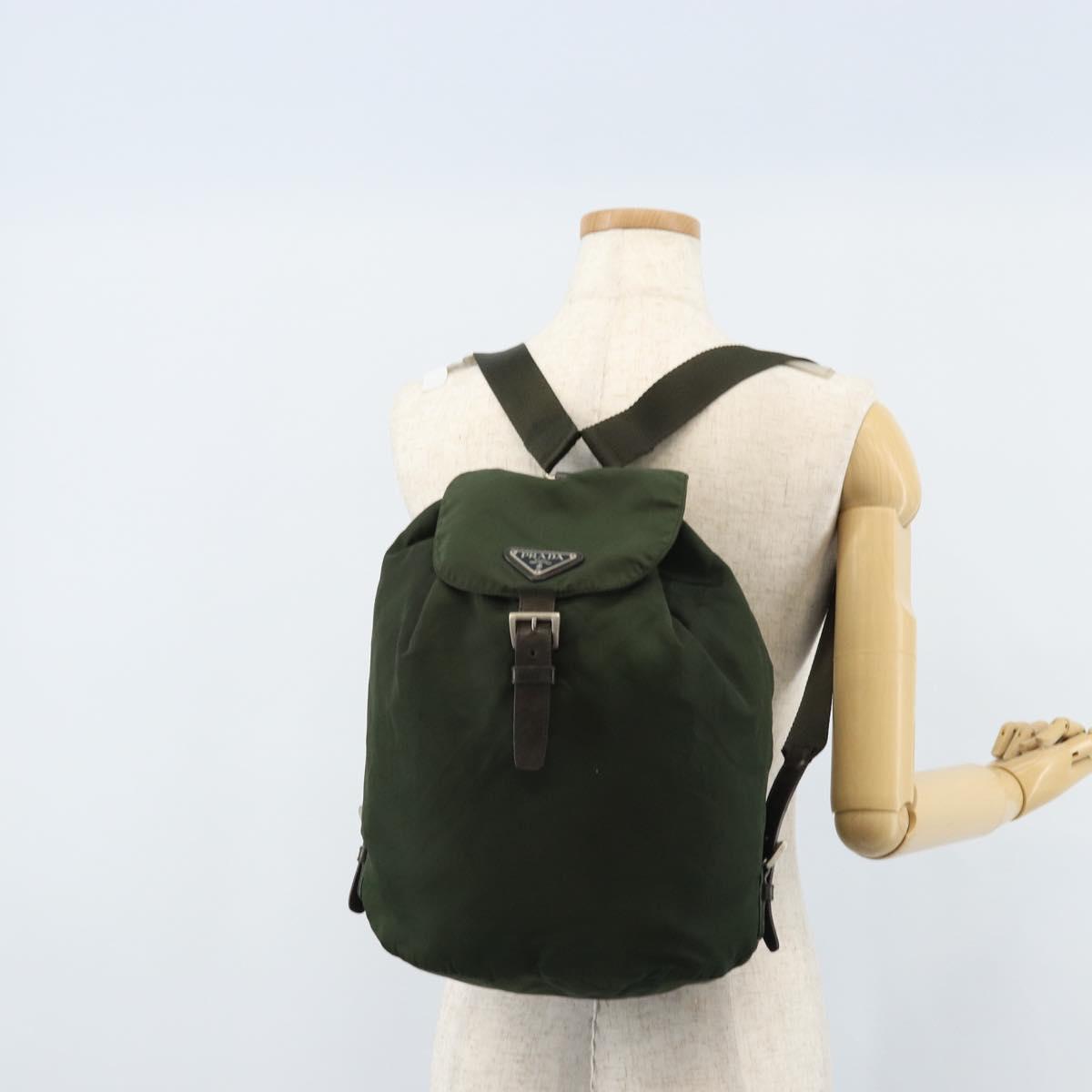 PRADA Backpack Nylon Khaki Silver Auth BA11438