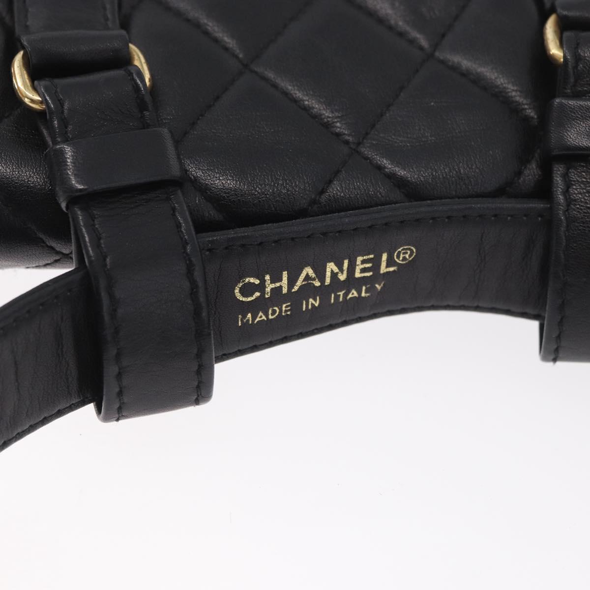 CHANEL Waist Bag Lamb Skin Black Gold CC Auth BA11440A