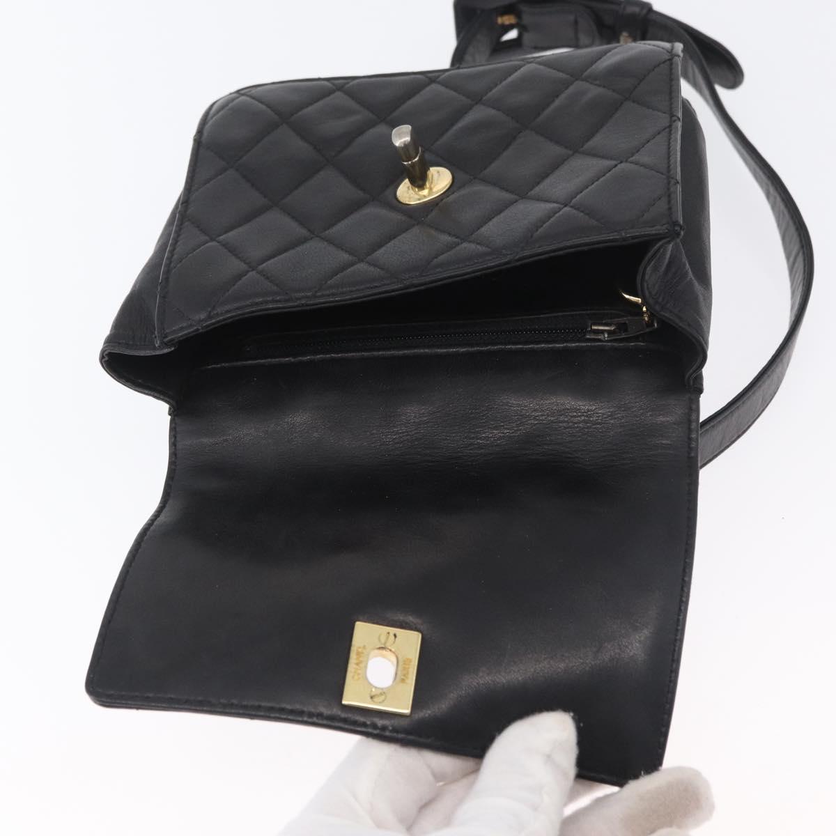 CHANEL Waist Bag Lamb Skin Black Gold CC Auth BA11440A