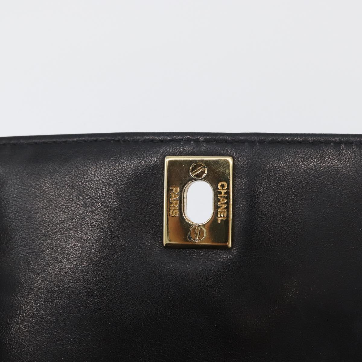 CHANEL Waist Bag Lamb Skin Black Gold CC Auth BA11440A