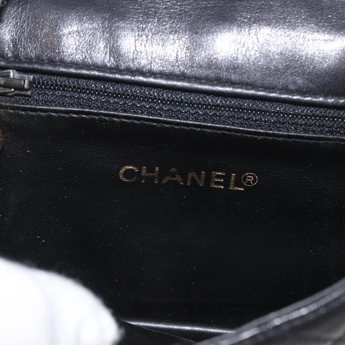 CHANEL Waist Bag Lamb Skin Black Gold CC Auth BA11440A