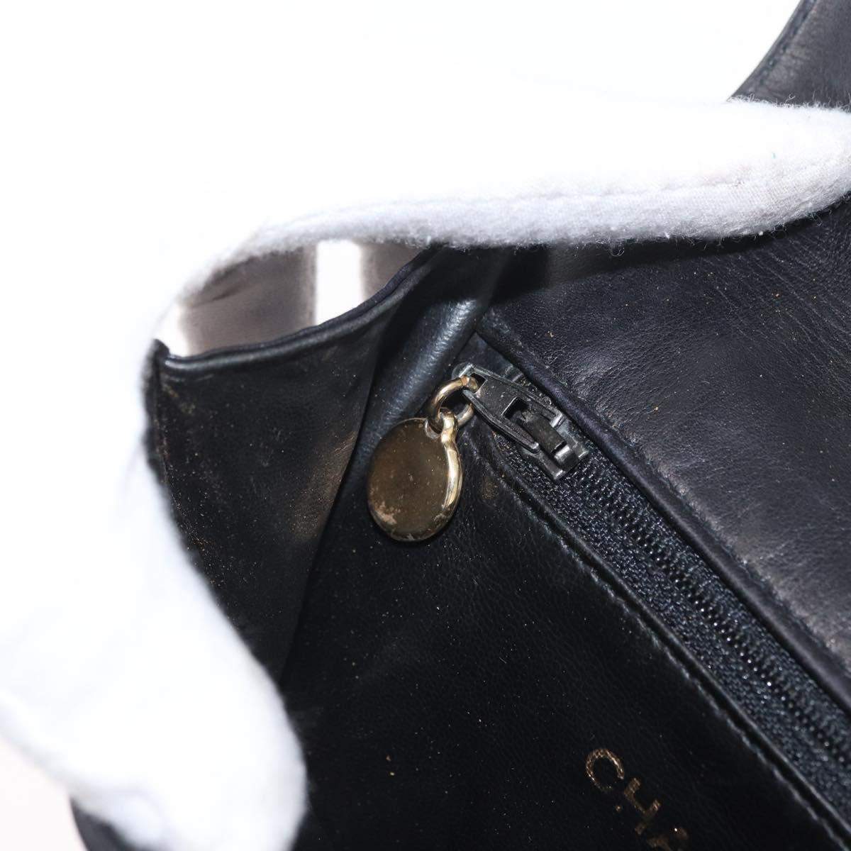 CHANEL Waist Bag Lamb Skin Black Gold CC Auth BA11440A
