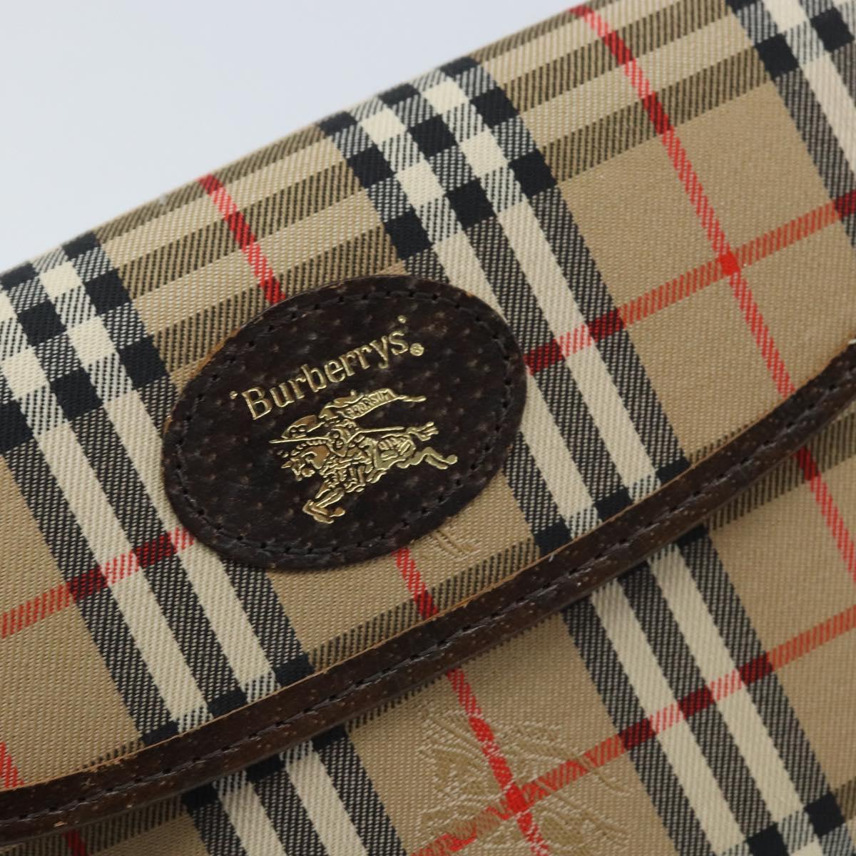 Burberrys Nova Check Pouch Canvas Beige Gold Auth BA11444