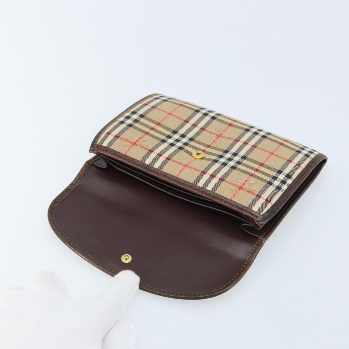 Burberrys Nova Check Pouch Canvas Beige Gold Auth BA11444