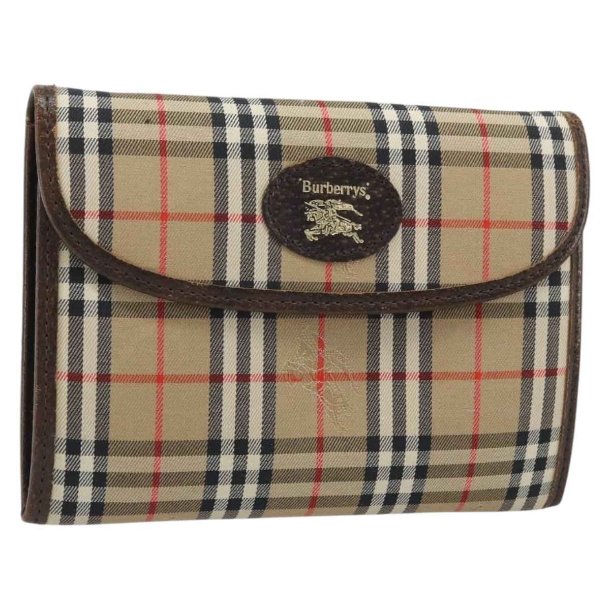 Burberrys Nova Check Pouch Canvas Beige Gold Auth BA11444