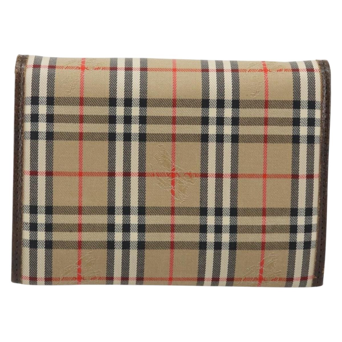 Burberrys Nova Check Pouch Canvas Beige Gold Auth BA11444