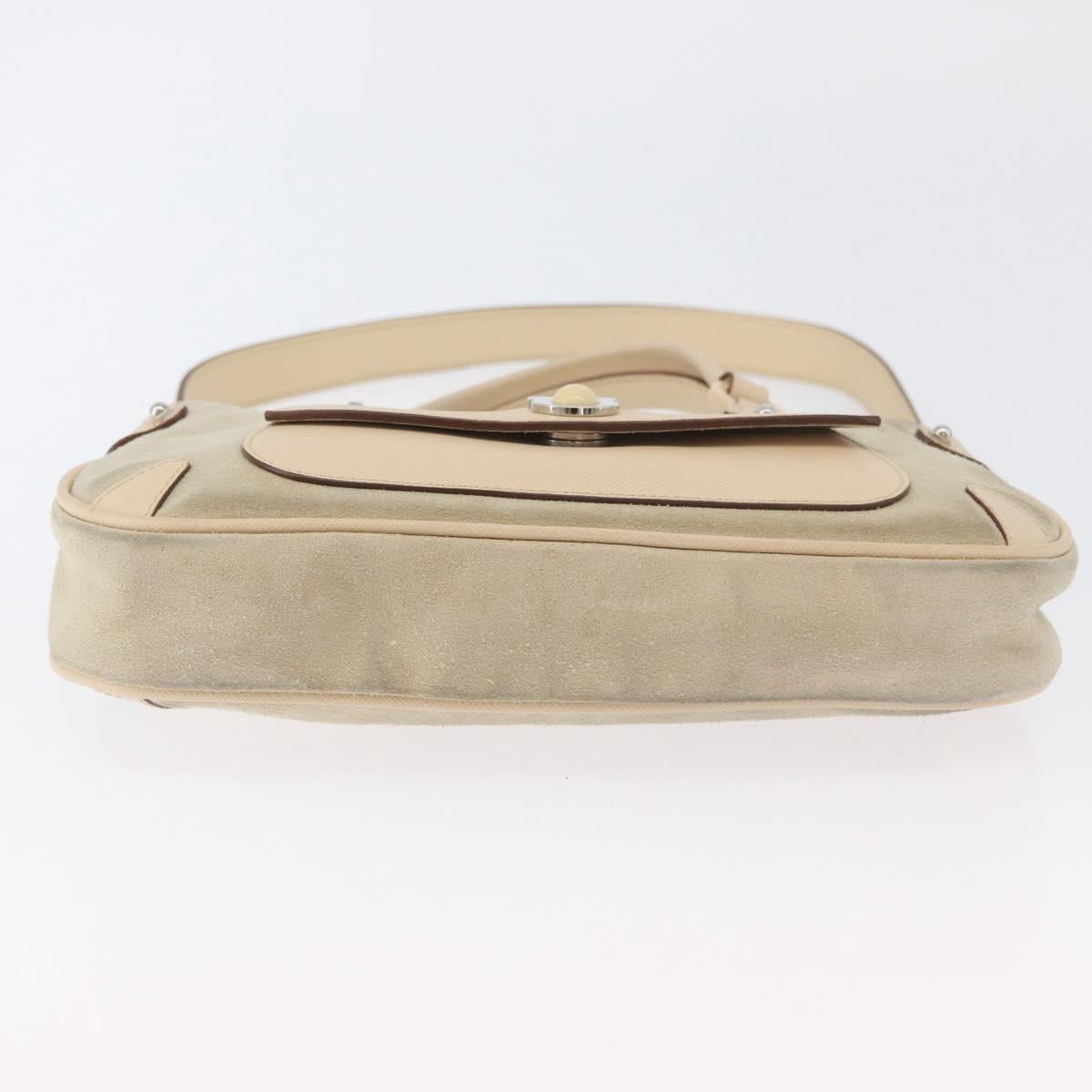 Salvatore Ferragamo Hand Bag Suede 2way Beige Silver Auth BA11445