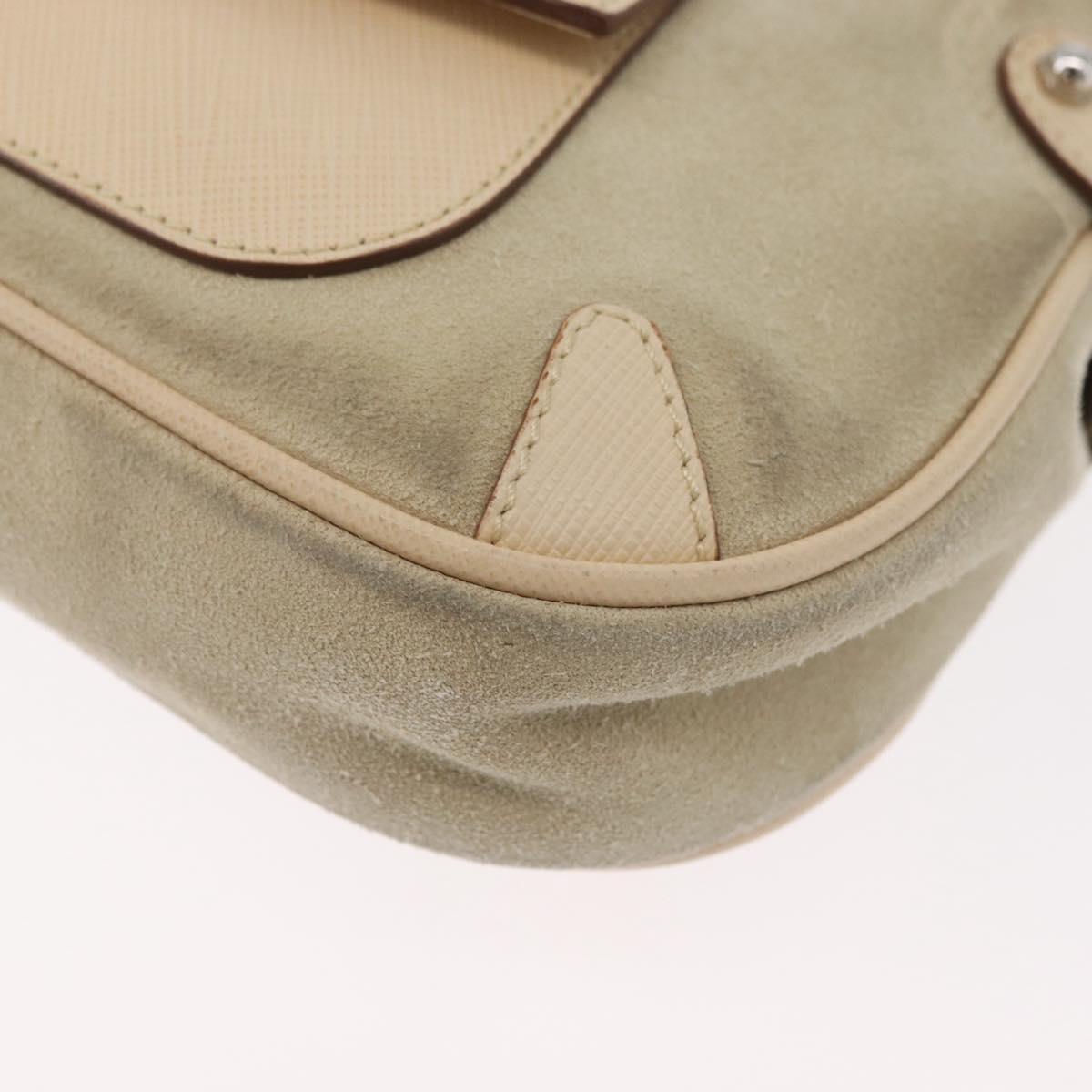 Salvatore Ferragamo Hand Bag Suede 2way Beige Silver Auth BA11445