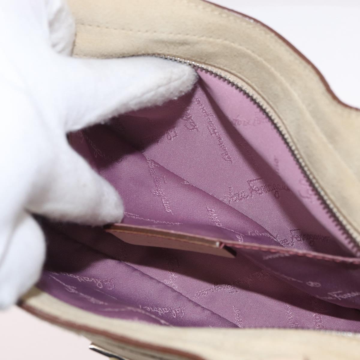 Salvatore Ferragamo Hand Bag Suede 2way Beige Silver Auth BA11445