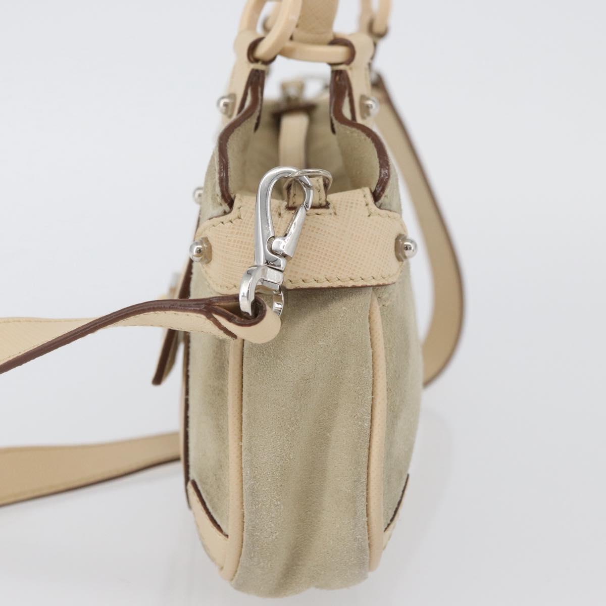Salvatore Ferragamo Hand Bag Suede 2way Beige Silver Auth BA11445