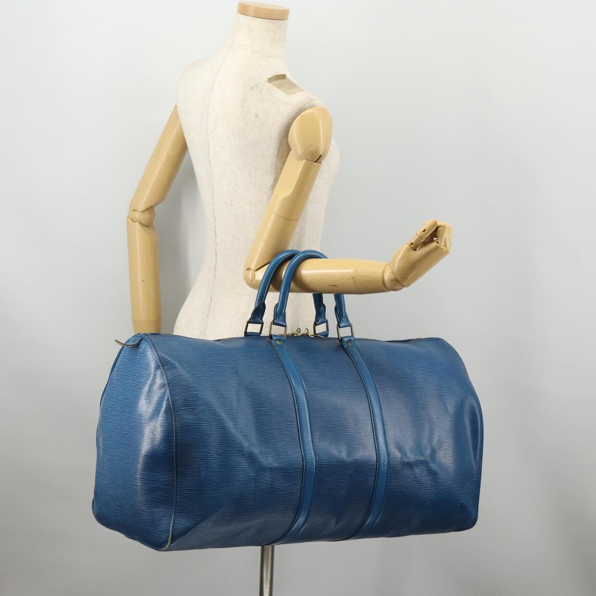 LOUIS VUITTON Epi Keepall 55 Boston Bag Toledo Blue M42955 LV Auth BA11448